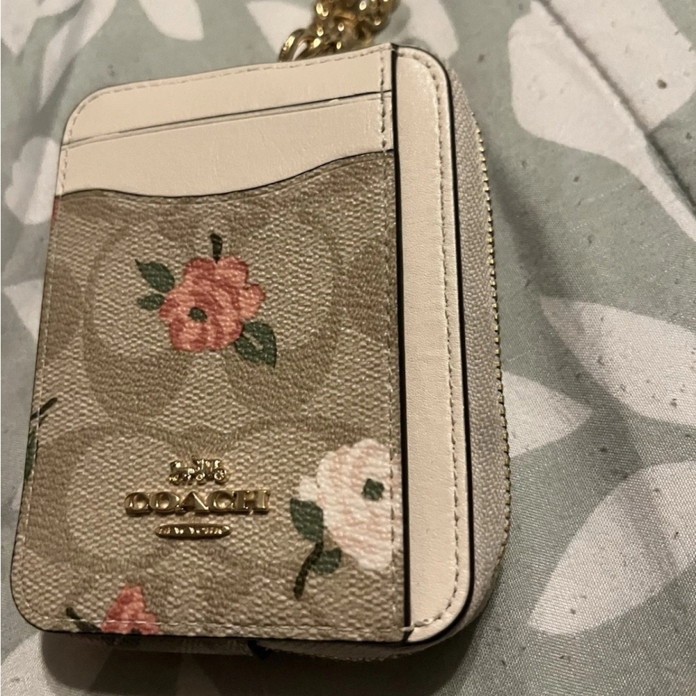 Coach Beige Floral Key & Card Holder
